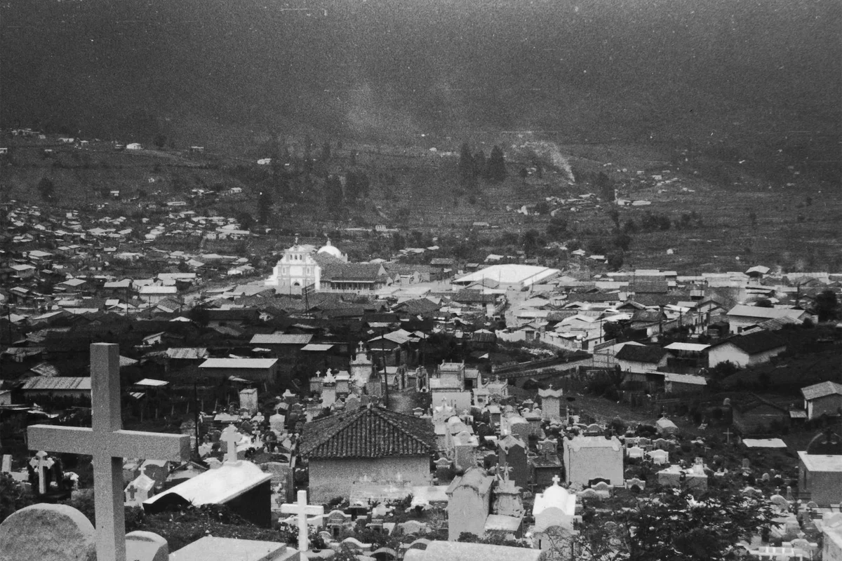 Cemetery overlooking a highland town