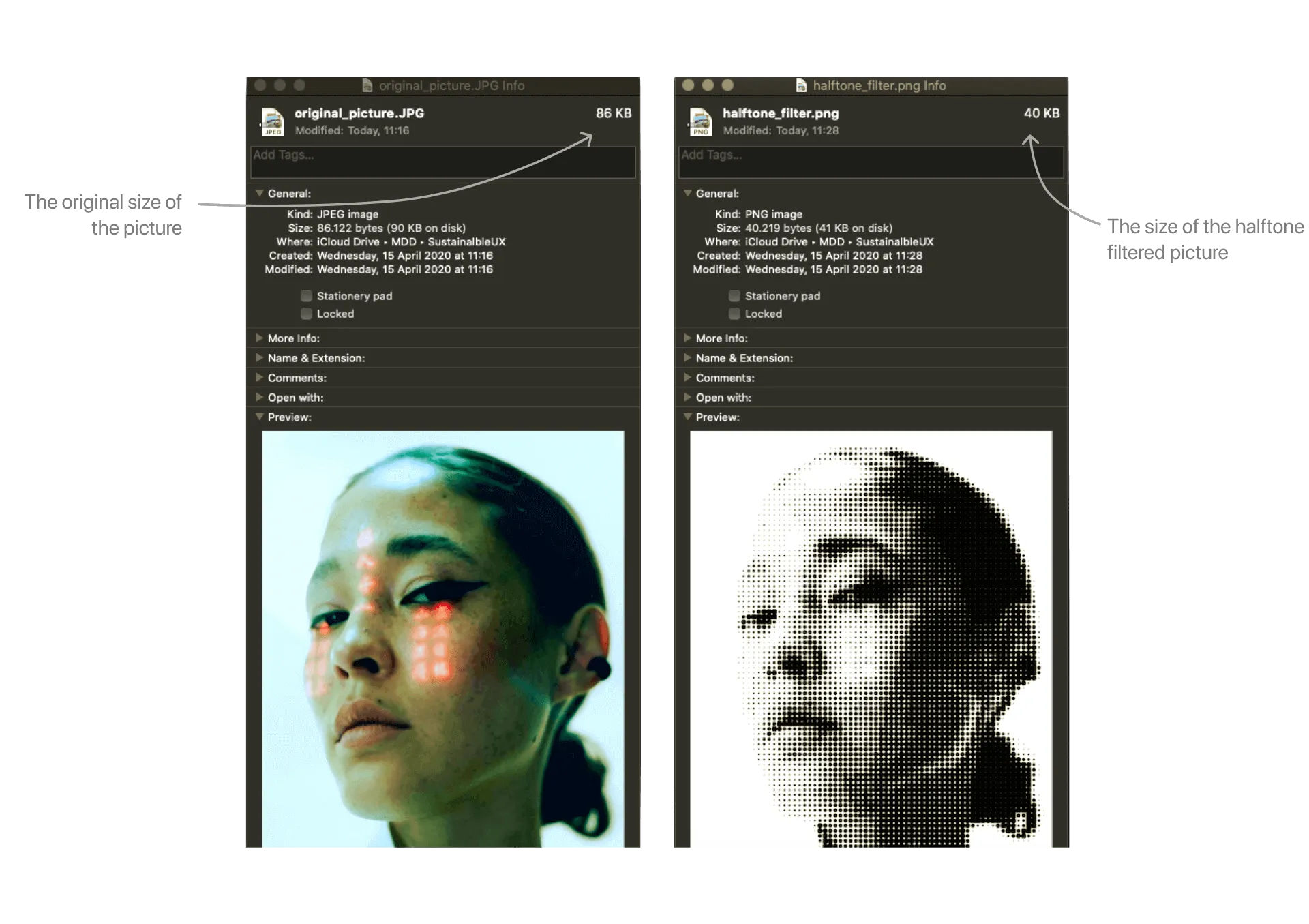 Comparison of halftone images for sustainability
