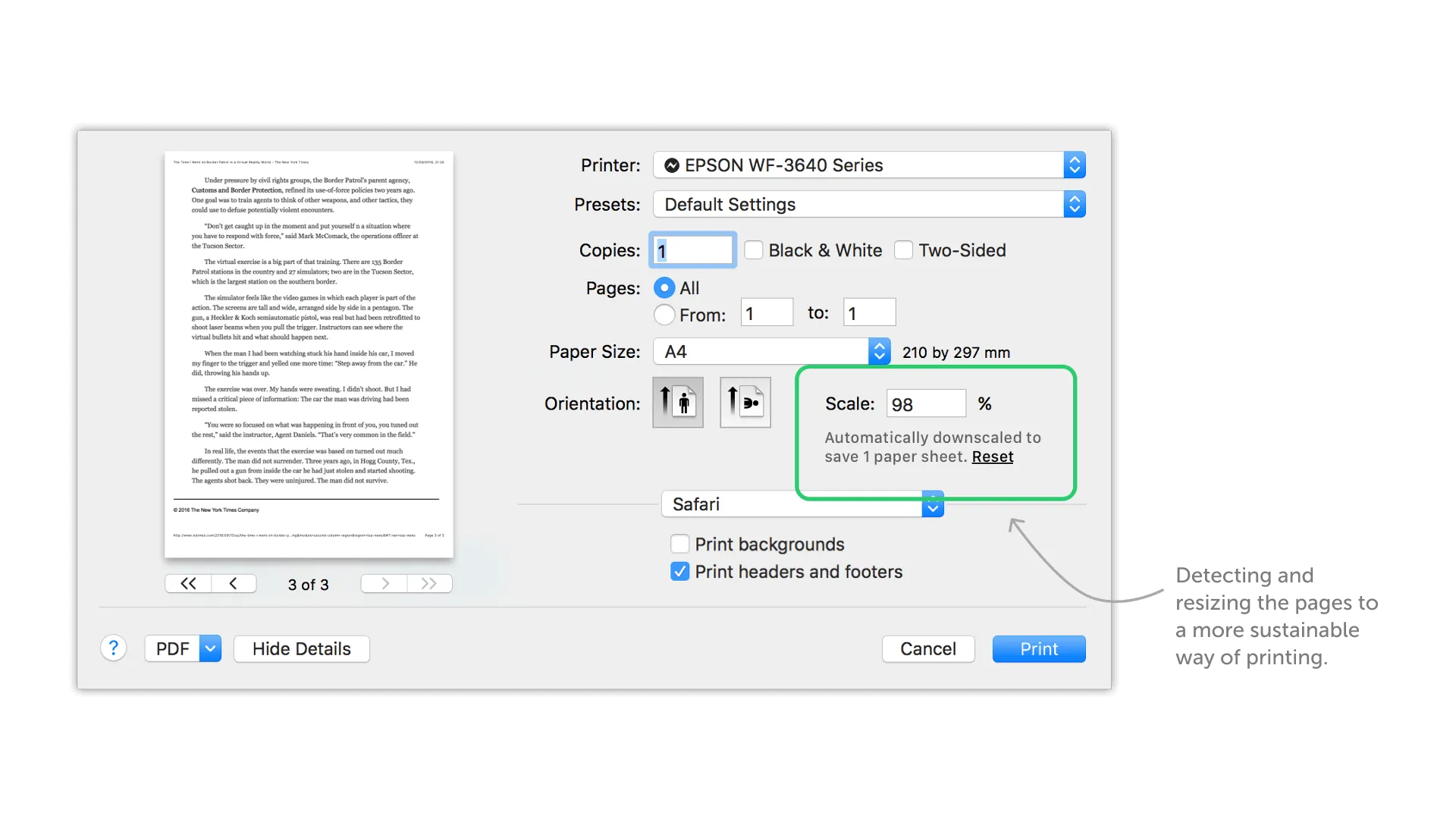 Print setup dialog
