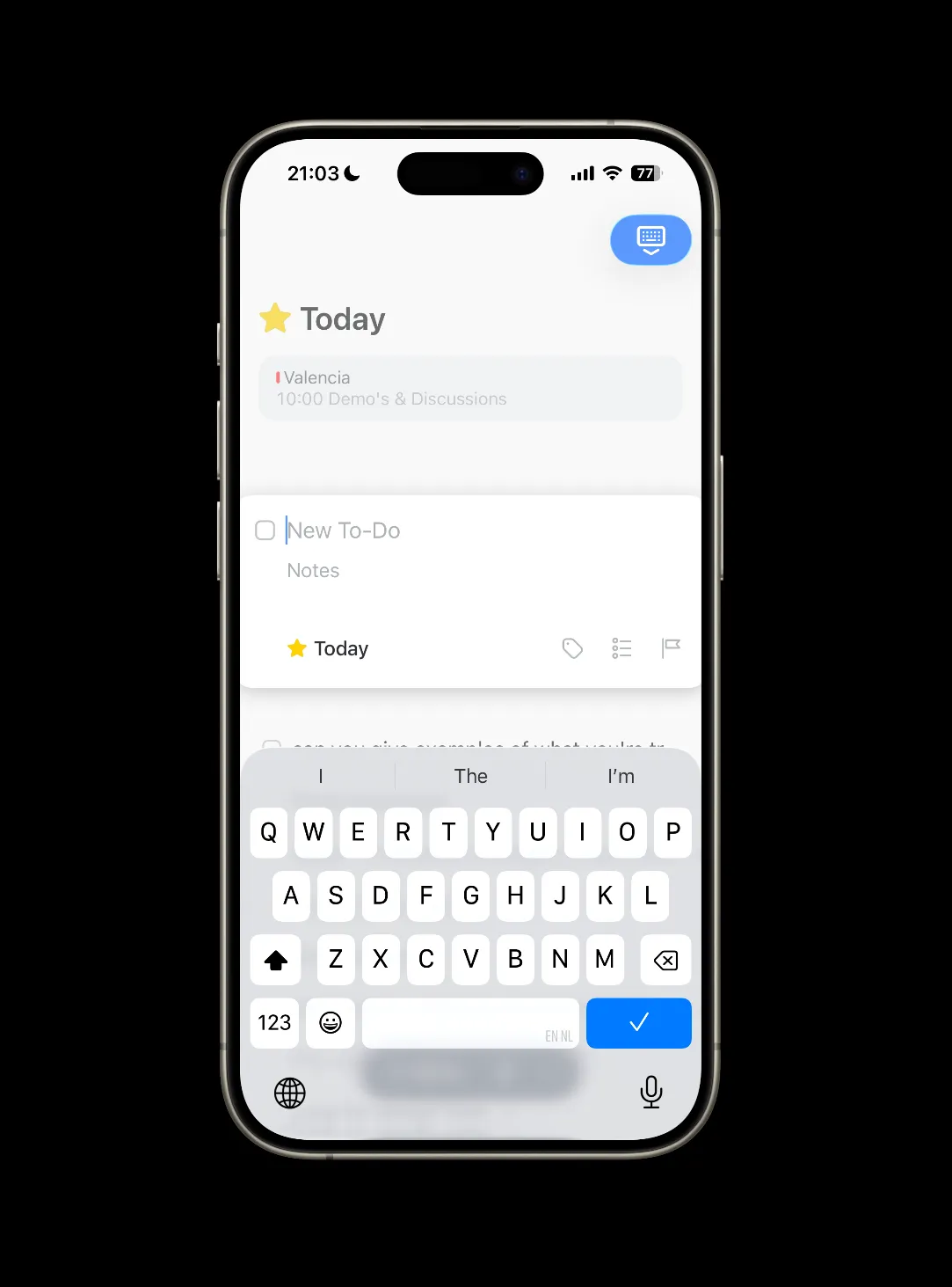 Things 3 opens straight to the keyboard